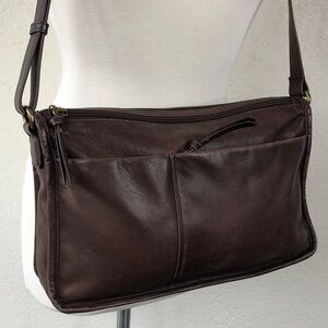 Derek Alexander East West Brown Leather Crossbody Shoulder Bag